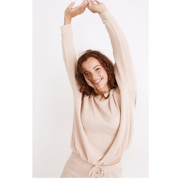 Madewell Avalon Pink Front Tie Long Sleeve Pullover Top - Picture 4 of 10